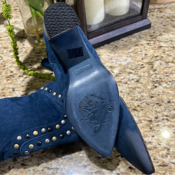 Free People Studded Navy Blue Dakota Distressed Heel Boot 39 - Picture 10 of 14